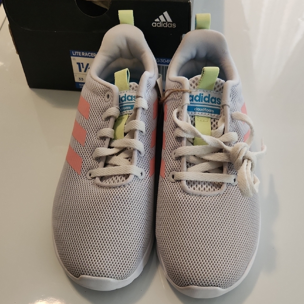 Adidas Kids Lite Racer Shoes - Gray and Pink